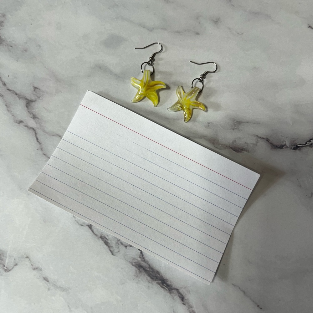 Yellow and Gold Glass Starfish Earrings